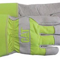 Boss CAT013103L Leather Palm Work Gloves w/Fluorescent Green Back & Rubberized Cuff - Large 1