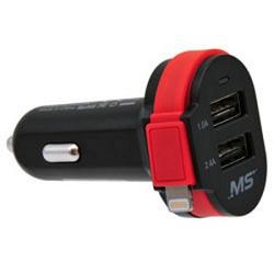 MobileSpec MBS03291PDQ 12V/DC Dual 1.0A & 2.4A USB Charger with Lightning Cable Red 1