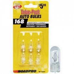 RoadPro RP-168P6 Heavy Duty Automotive Replacement Bulbs - #168 Clear 6-Pack Value 1