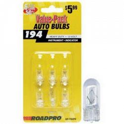 RoadPro RP-194P6 Heavy Duty Automotive Replacement Bulbs - #194 Clear 6-Pack Value 1